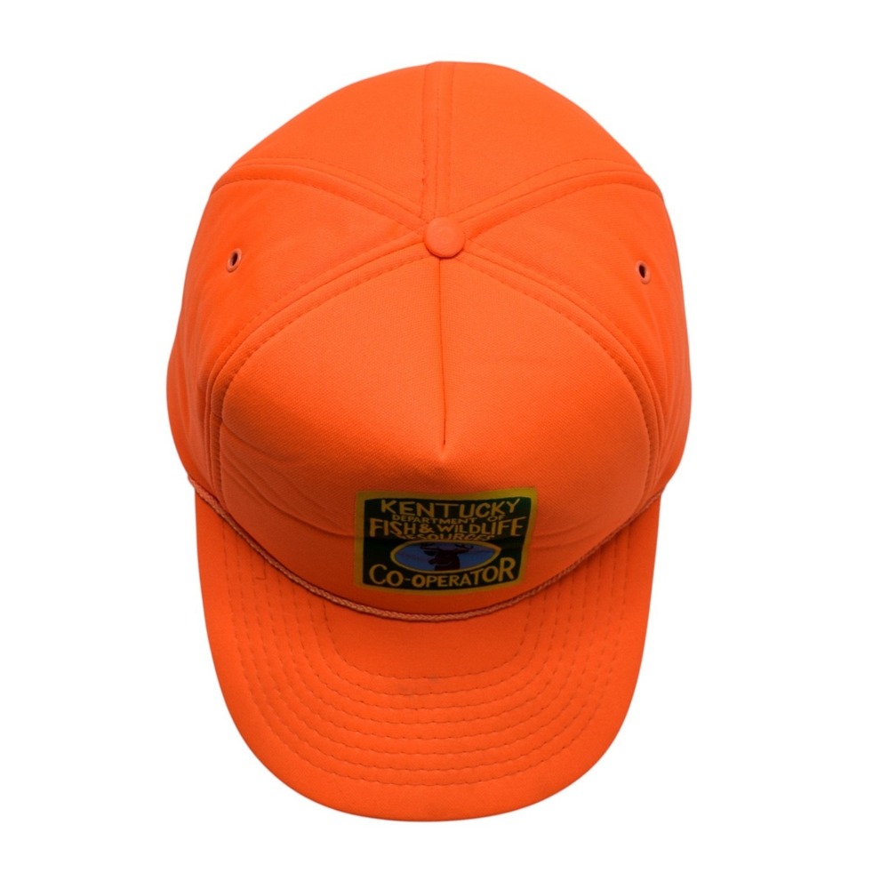 Vintage 90s Kentucky Fish & Wildlife Co-Operator Hat Orange Snapback Trucker Cap - Picture 4 of 12